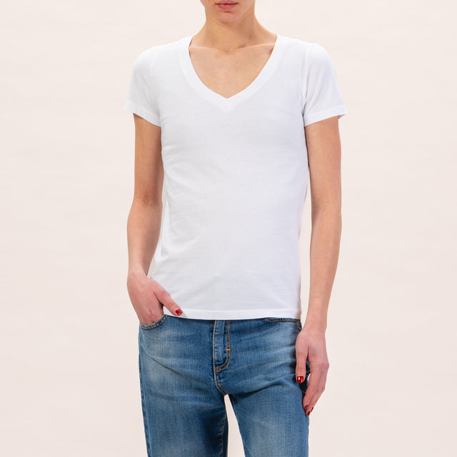 Zeroassoluto-T-shirt slimfit scollo v - bianco