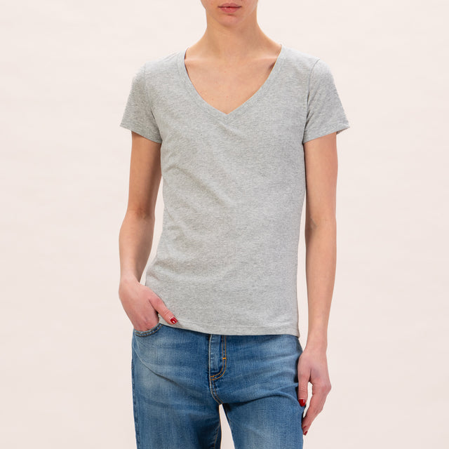 Zeroassoluto-T-shirt slimfit scollo v - grigio melange