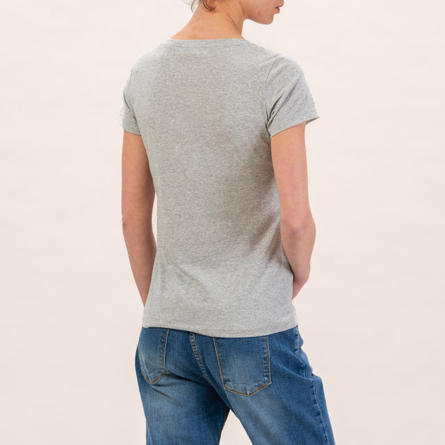 Zeroassoluto-Slimfit V-neck T-shirt - melange grey