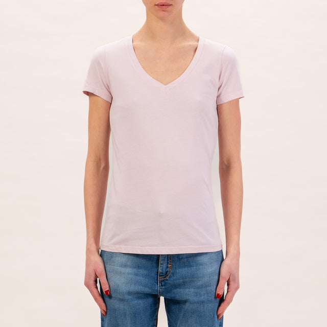 Zeroassoluto-T-shirt slimfit scollo v - rosa