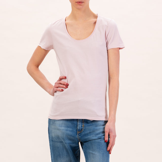 Zeroassoluto-Slimfit low-cut raw cut T-shirt - pink