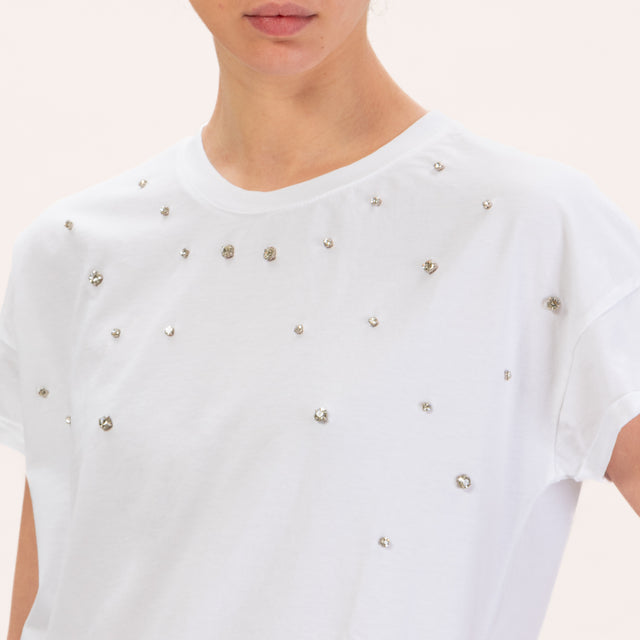 Zeroassoluto-Regular fit rhinestone detail T-shirt - white