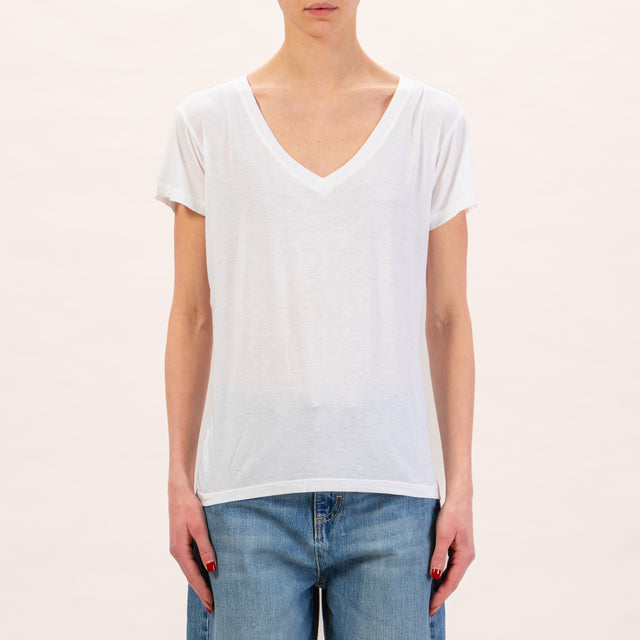 Zeroassoluto-Silk V-Neck T-Shirt - Butter