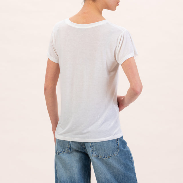 Zeroassoluto-Silk V-Neck T-Shirt - Butter