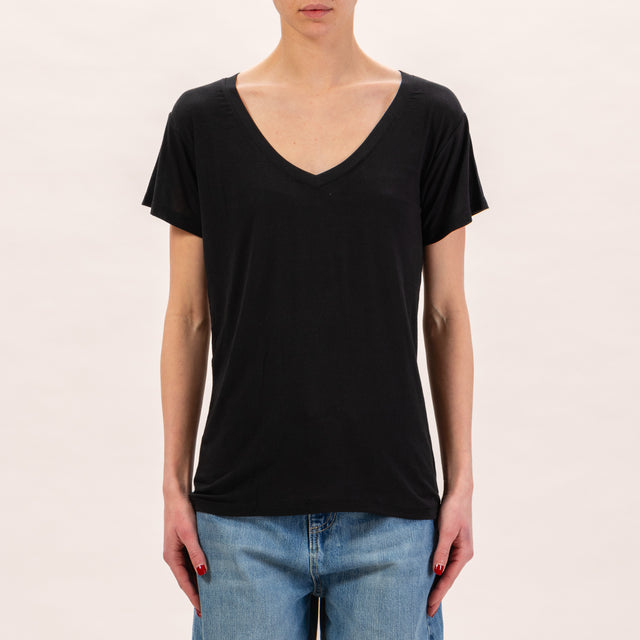 Zeroassoluto-Silk V-Neck T-Shirt - Black