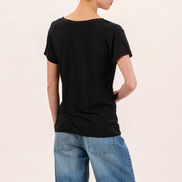 Zeroassoluto-Silk V-Neck T-Shirt - Black