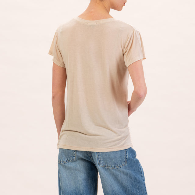 Zeroassoluto-V-neck silk T-shirt - sand