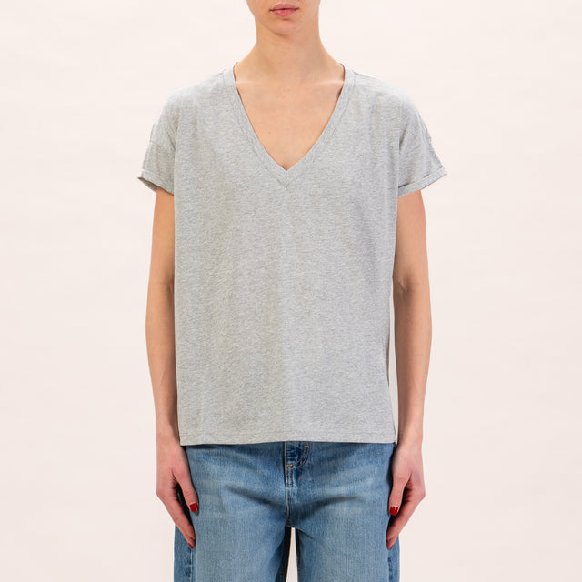 Zeroassoluto-Regular fit v-neck T-shirt - melange grey