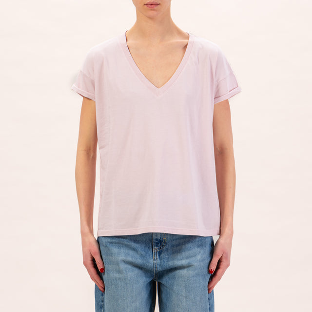 Zeroassoluto-Regular fit v-neck T-shirt - pink