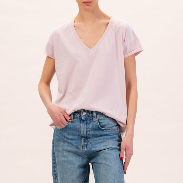 Zeroassoluto-T-shirt scollo v regular fit - rosa