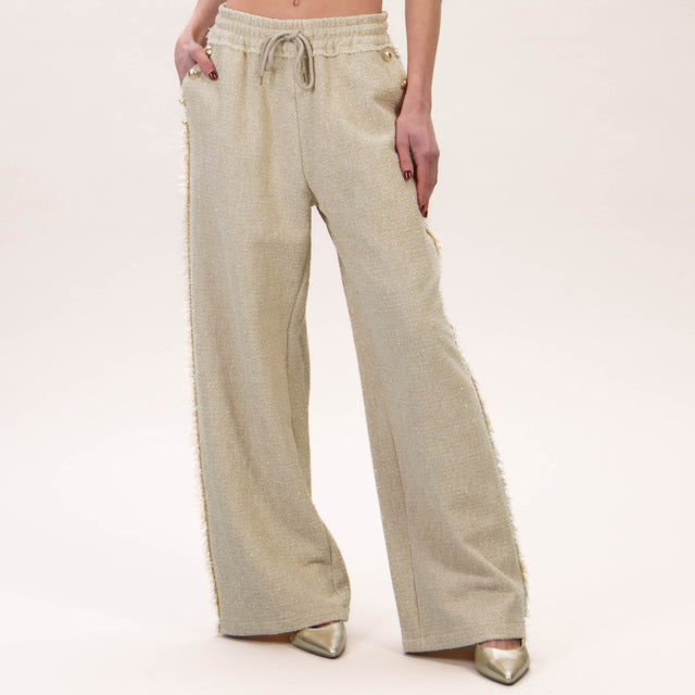 Tensione in-Pantalone bouclé lurex con coulisse - sand/oro