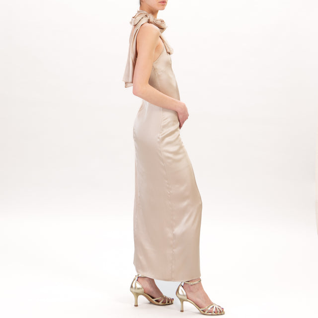 Haveone-Abito satin spacco laterale - sand