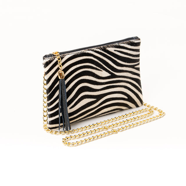 Zeroassoluto-Zebra ponyskin clutch bag - milk/black