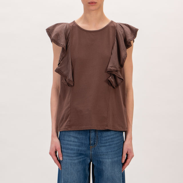 Kontatto-T-shirt manica rouches - cioccolato