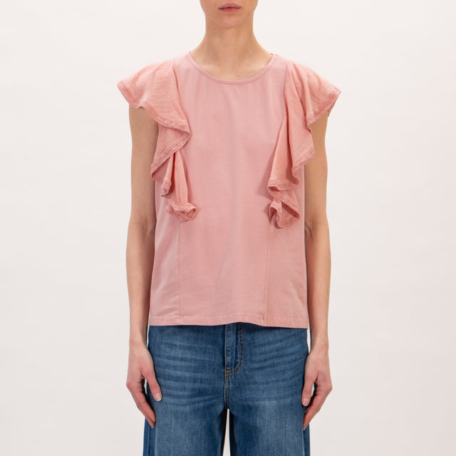 Kontatto-T-shirt manica rouches - rosa