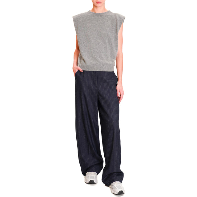 Zeroassoluto-Pantalone GENDER wide leg genderless - gessato blu/bianco