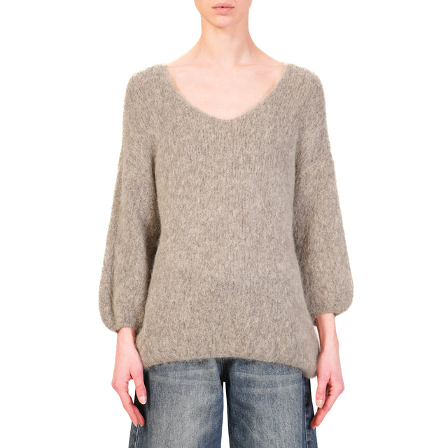 Zeroassoluto-Maglia scollo v baby alpaca - stone