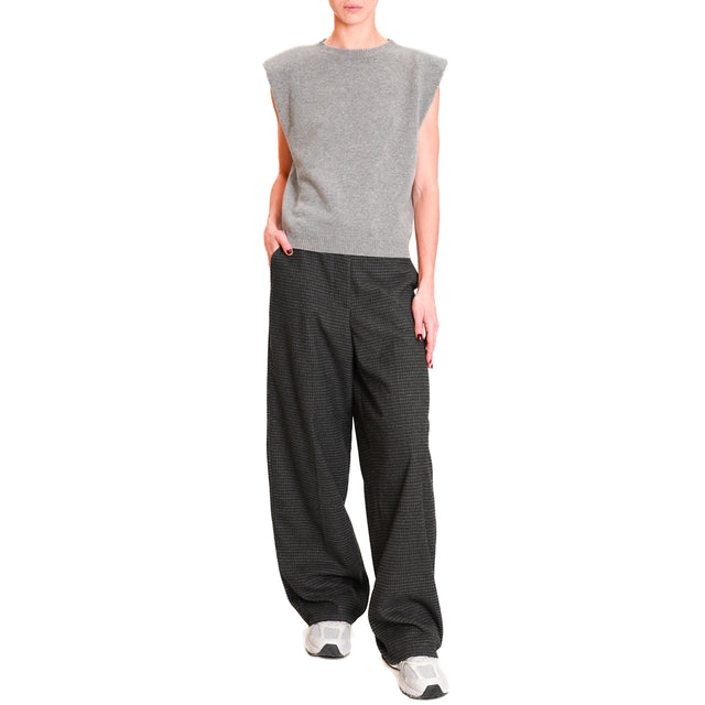 Zeroassoluto-Pantalone GENDER wide leg genderless - pied de poule nero/grigio