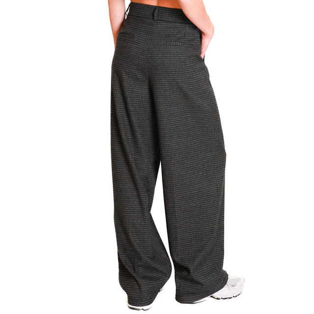 Zeroassoluto-Pantalone GENDER wide leg genderless - pied de poule nero/grigio