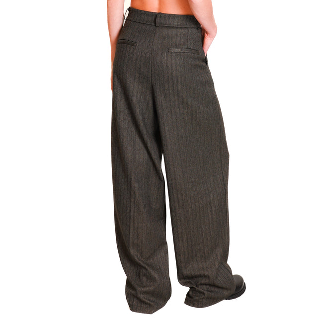 Zeroassoluto-Pantalone GENDER wide leg genderless - spinato beige/nero