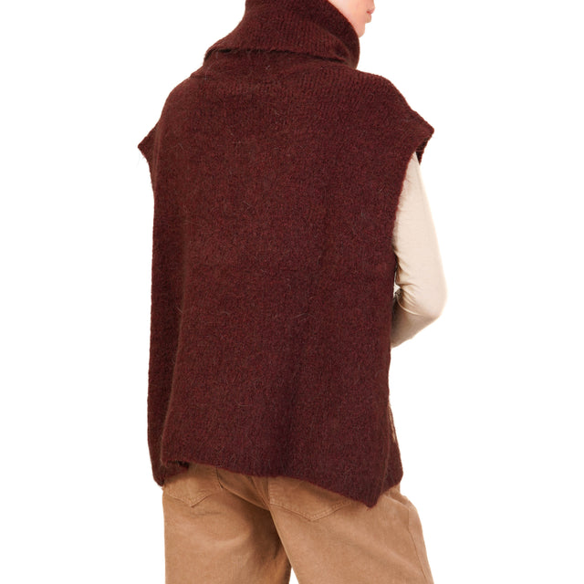 Haveone-Maglia collo alto rombo in mohair - bordeaux/azzurro/cammello