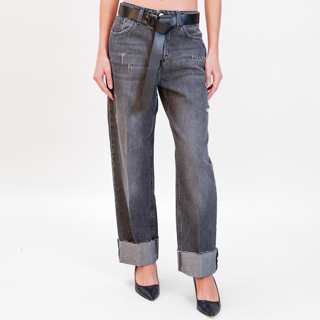 Haveone-Jeans MANDY dritto con risvolto e rotture - nero