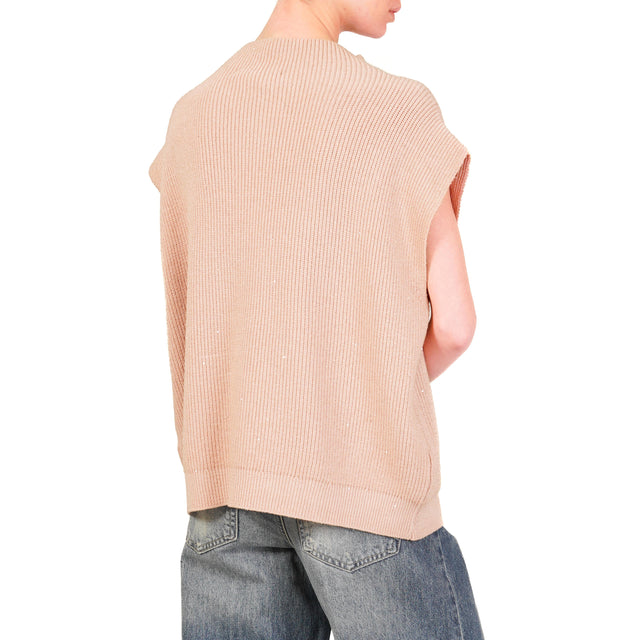 Haveone-Maglia over smanicata con micro paillettes - cipria