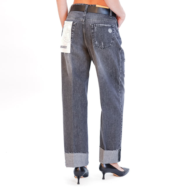 Haveone-Jeans MANDY dritto con risvolto e rotture - nero