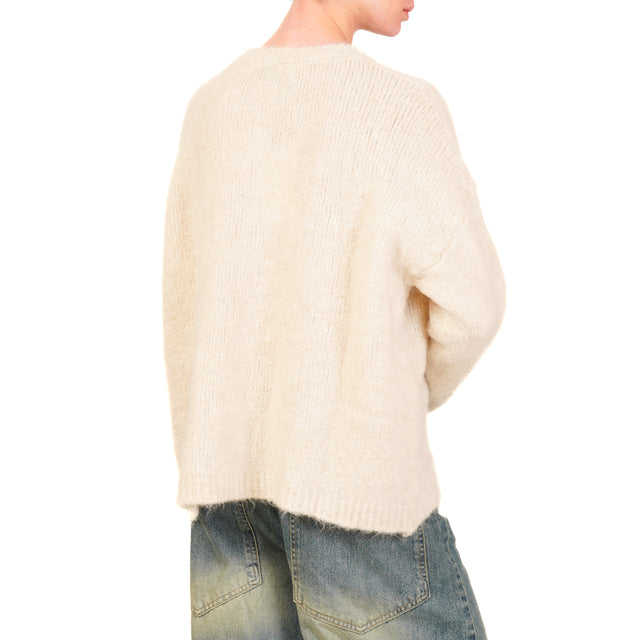 Haveone-Maglia mohair girocollo con rombo - panna/grigio/nero