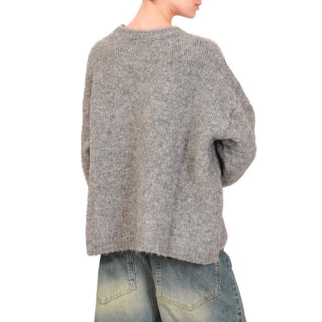 Haveone-Maglia mohair girocollo con rombo - grigio/rosa/bordeaux