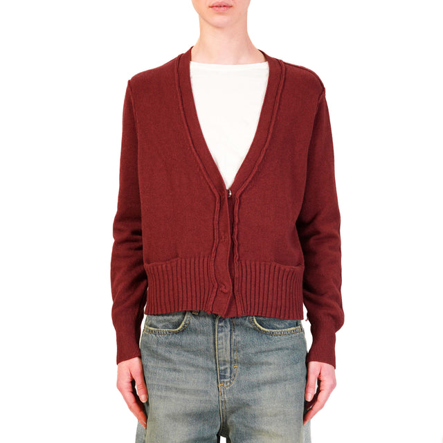 Haveone-Cardigan scollo v con tasche - Bordeaux