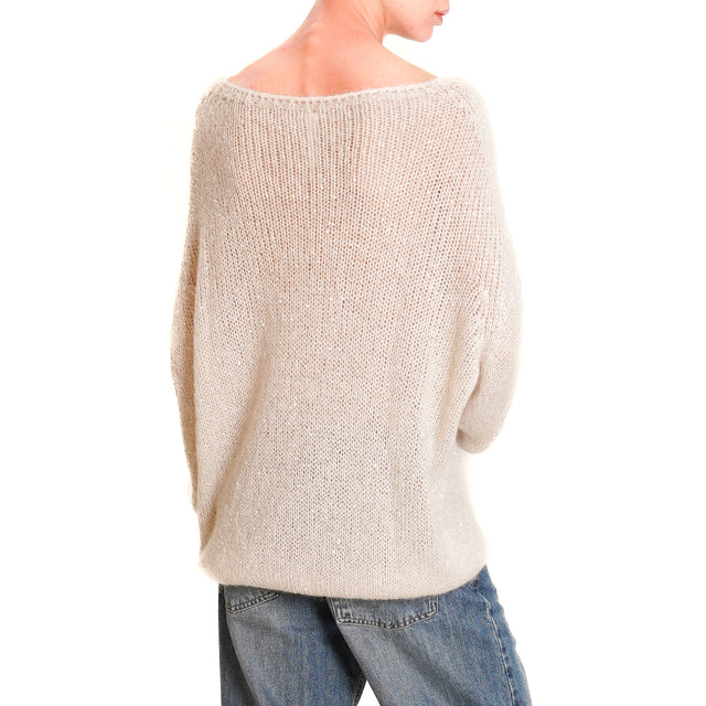 Tensione in-Maglia mohair micro paillettes - burro