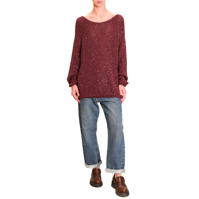 Tensione in-Maglia mohair micro paillettes - Bordeaux