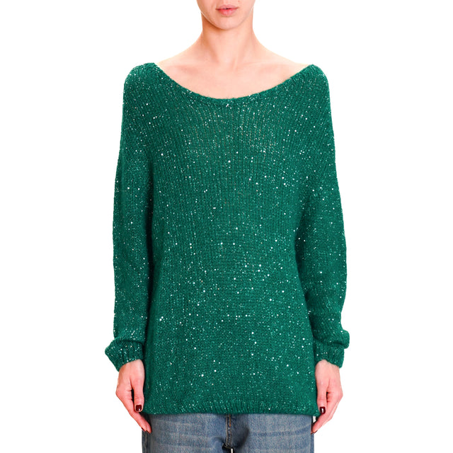 Tensione in-Maglia mohair micro paillettes - VERDE