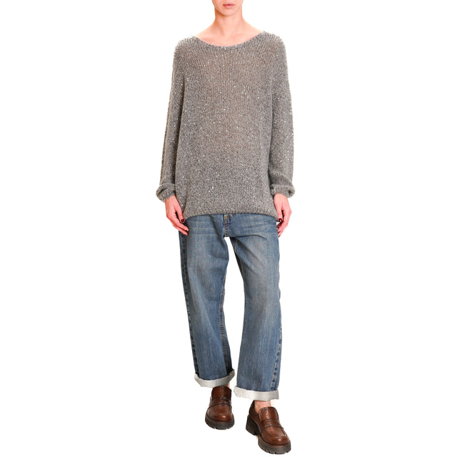 Tensione in-Maglia mohair micro paillettes - grigio