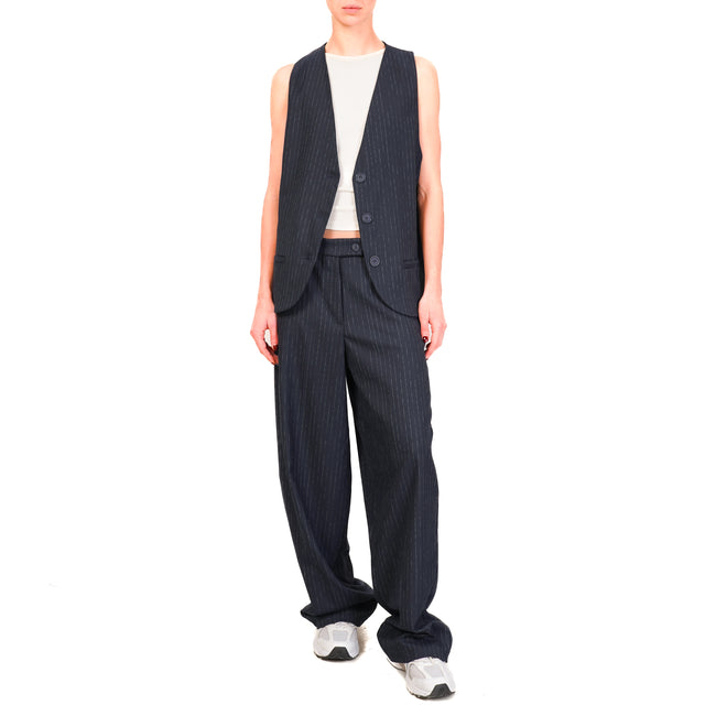 Zeroassoluto-Pantalone GENDER wide leg genderless - gessato blu/bianco