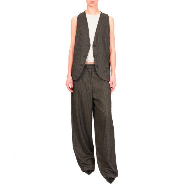 Zeroassoluto-Pantalone GENDER wide leg genderless - spinato beige/nero