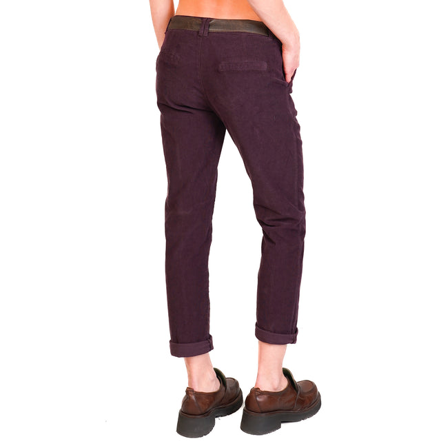 Zeroassoluto-Pantalone LOIS chino velluto millerighe elasticizzato - burgundy