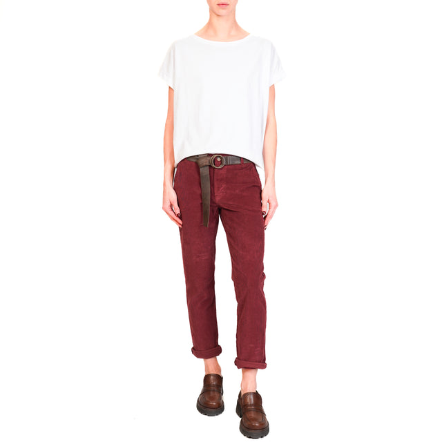 Zeroassoluto-Pantalone LOIS chino velluto millerighe elasticizzato - vino