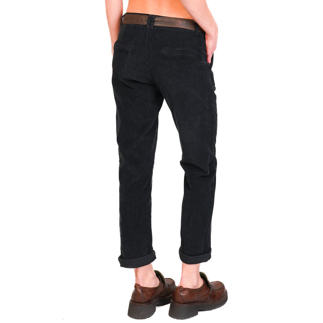 Zeroassoluto-LOIS chino trousers in stretch velvet - black