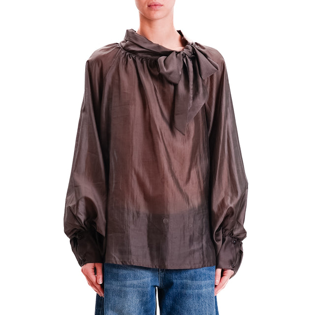 Tension in-Blouse muslin balloon sleeve - dark brown