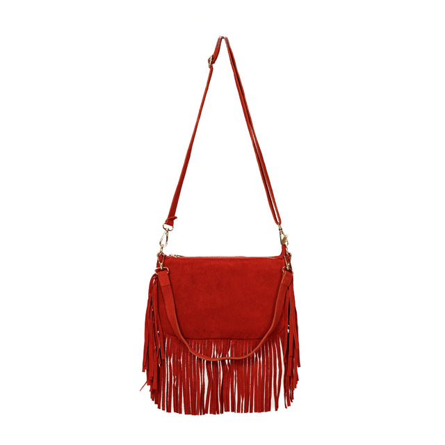 W by Whitemood-Borsa scamosciata con frange - rosso