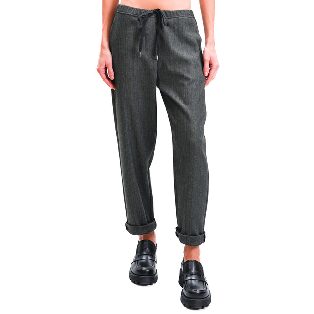 Zeroassoluto-GILDA baggy trousers with drawstring - black/grey herringbone