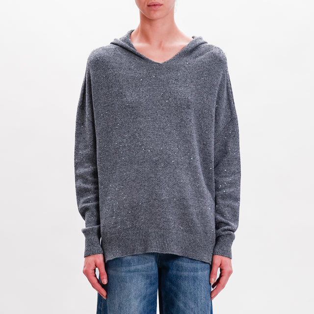 Haveone-Maglia cappuccio con micro paillettes - grigio