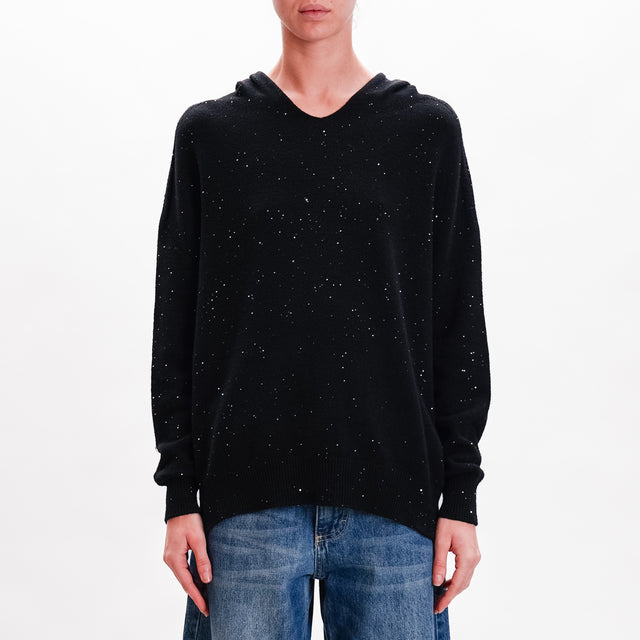 Haveone-Maglia cappuccio con micro paillettes - nero