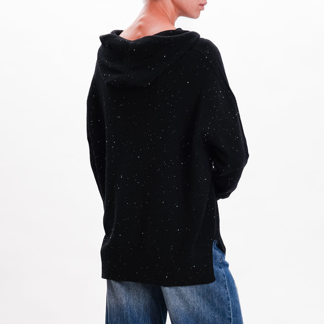 Haveone-Maglia cappuccio con micro paillettes - nero