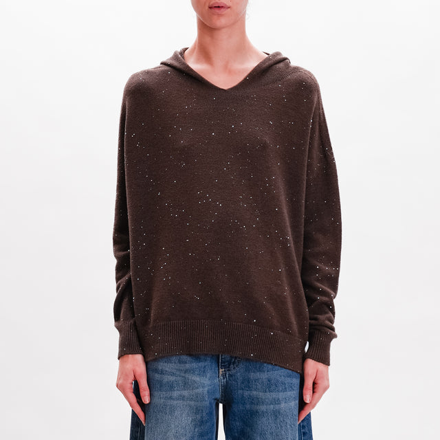 Haveone-Maglia cappuccio con micro paillettes - moro