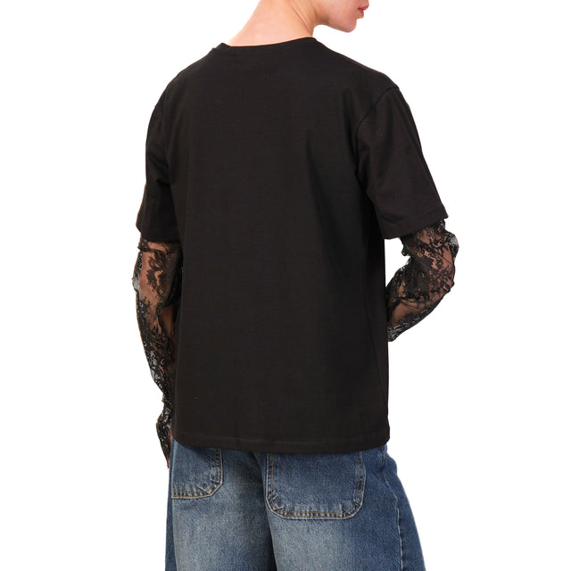 Haveone-T-shirt con pizzo - nero