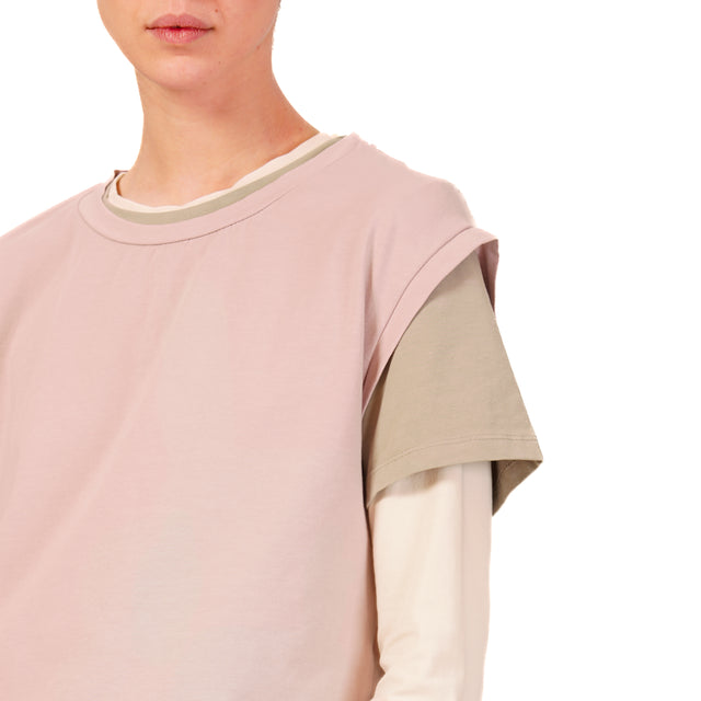 Zeroassoluto-Set tre t-shirt in jersey elasticizzato - rosa/taupe/burro