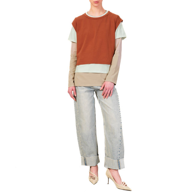 Zeroassoluto-Set tre t-shirt in jersey elasticizzato - coccio/acqua/taupe